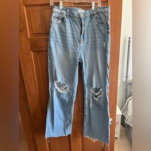 Zenana Women's Blue Distressed Wide Leg Denim Jeans Size 31